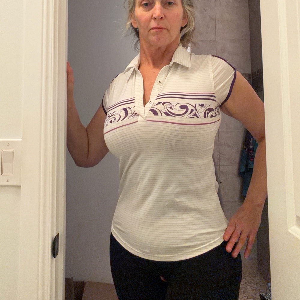 Sunice White and Purple Button Down Shirt Polo athletic Golf Sports Small